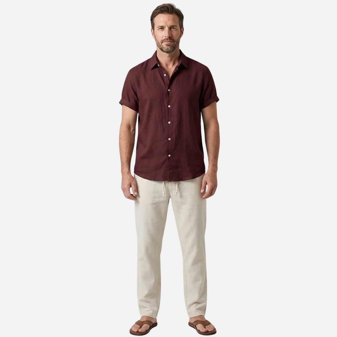 Lightweight casual linen set for men with button placket and pockets