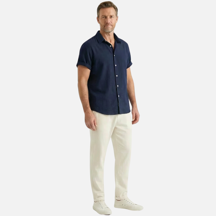 Lightweight casual linen set for men with button placket and pockets