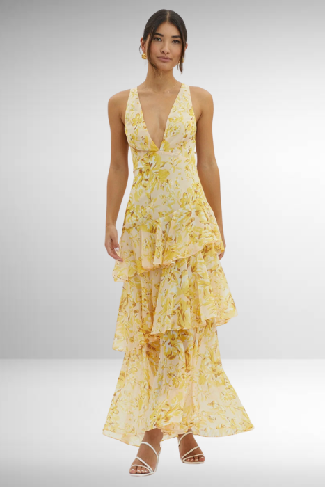 Luftiges Chiffon Maxikleid mit Blumenmuster für Damen