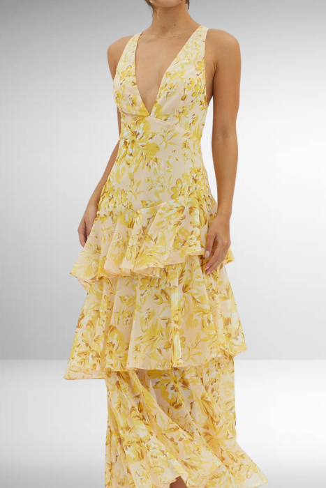 Luftiges Chiffon Maxikleid mit Blumenmuster für Damen