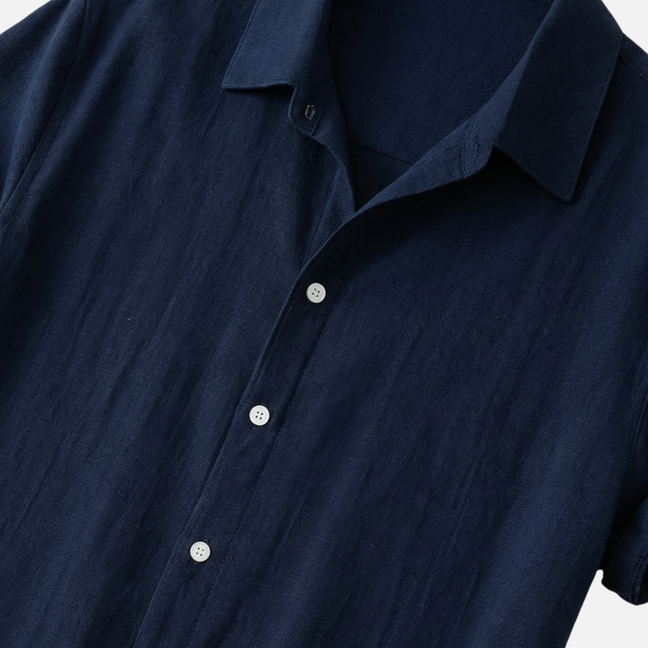 Lightweight casual linen set for men with button placket and pockets