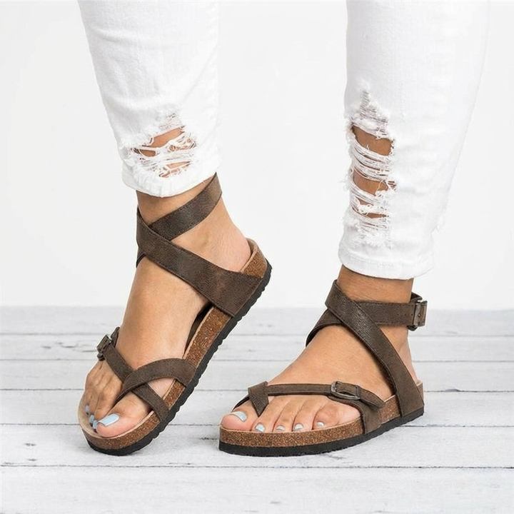 Adjustable sandals with cork footbed and toe ring for women