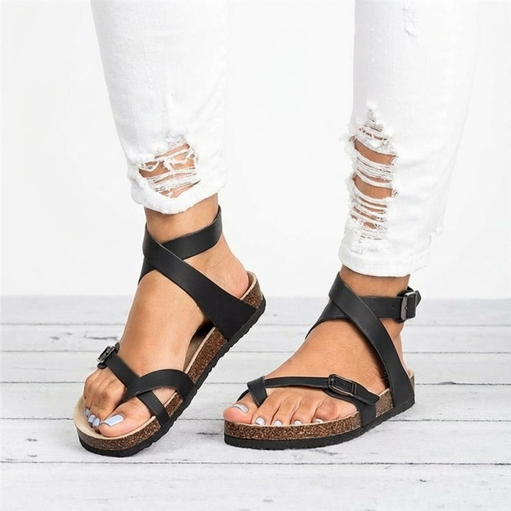 Adjustable sandals with cork footbed and toe ring for women