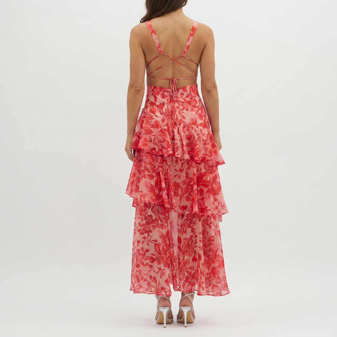 Luftiges Chiffon Maxikleid mit Blumenmuster für Damen