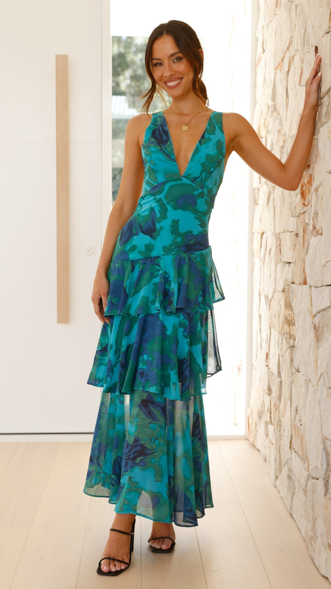 Luftiges Chiffon Maxikleid mit Blumenmuster für Damen
