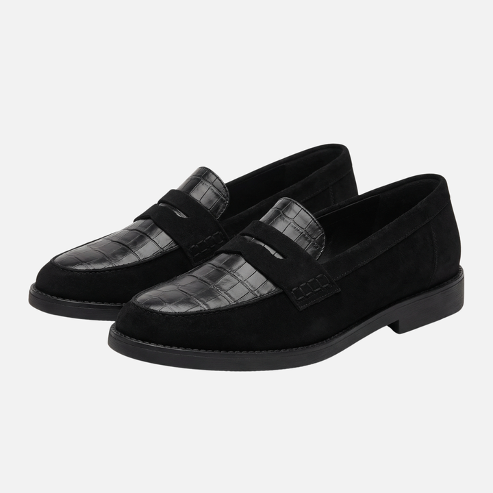 Mocasines slip-on casuales con efecto cocodrilo y tacón bloque para mujer