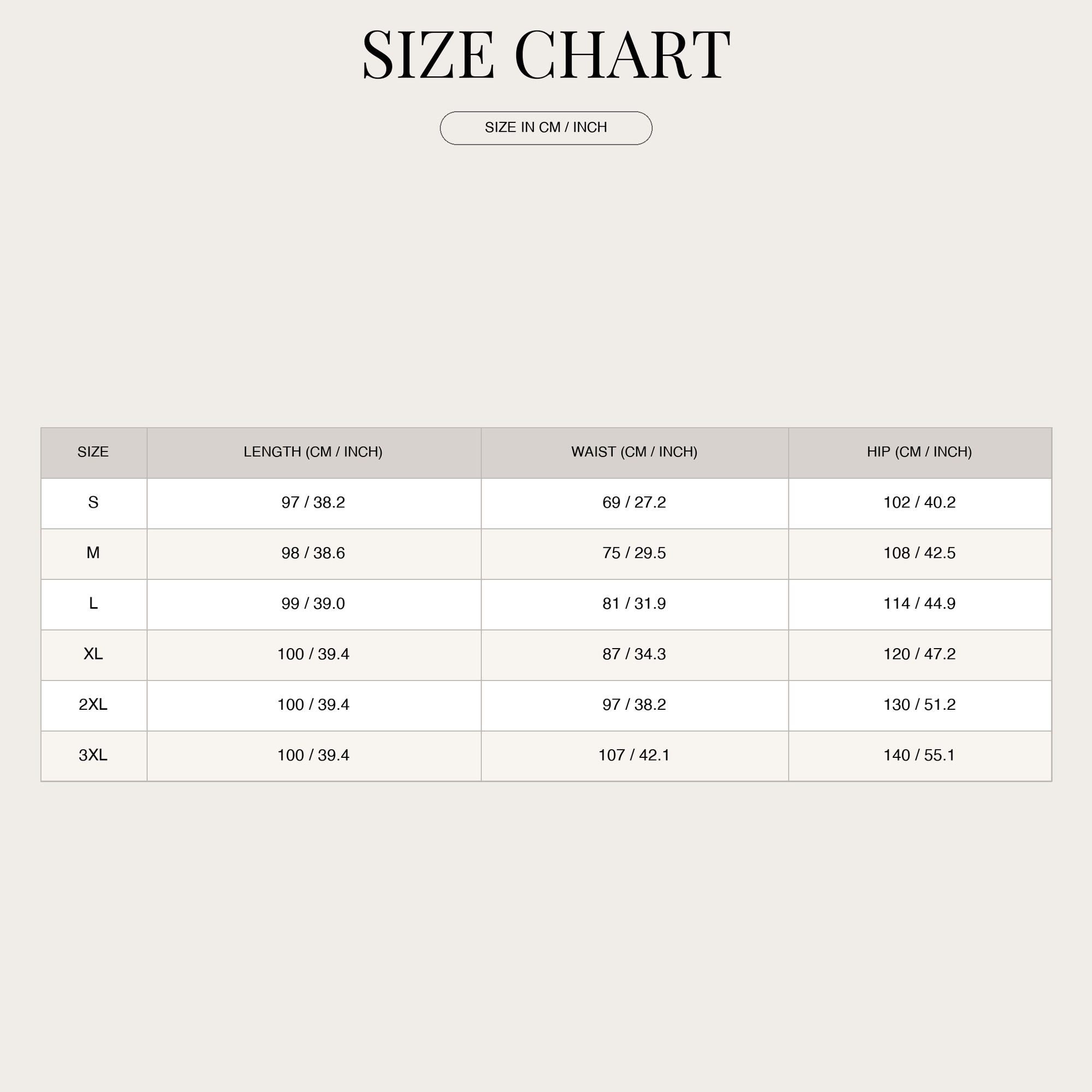 Size chart