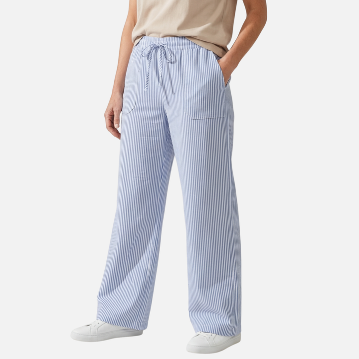 Breathable striped summer pants with drawstring and pockets for women