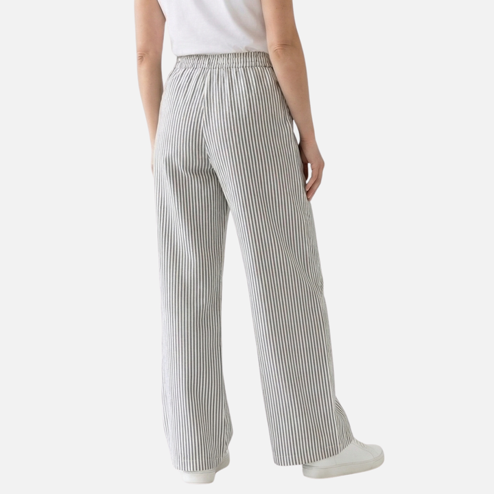 Breathable striped summer pants with drawstring and pockets for women