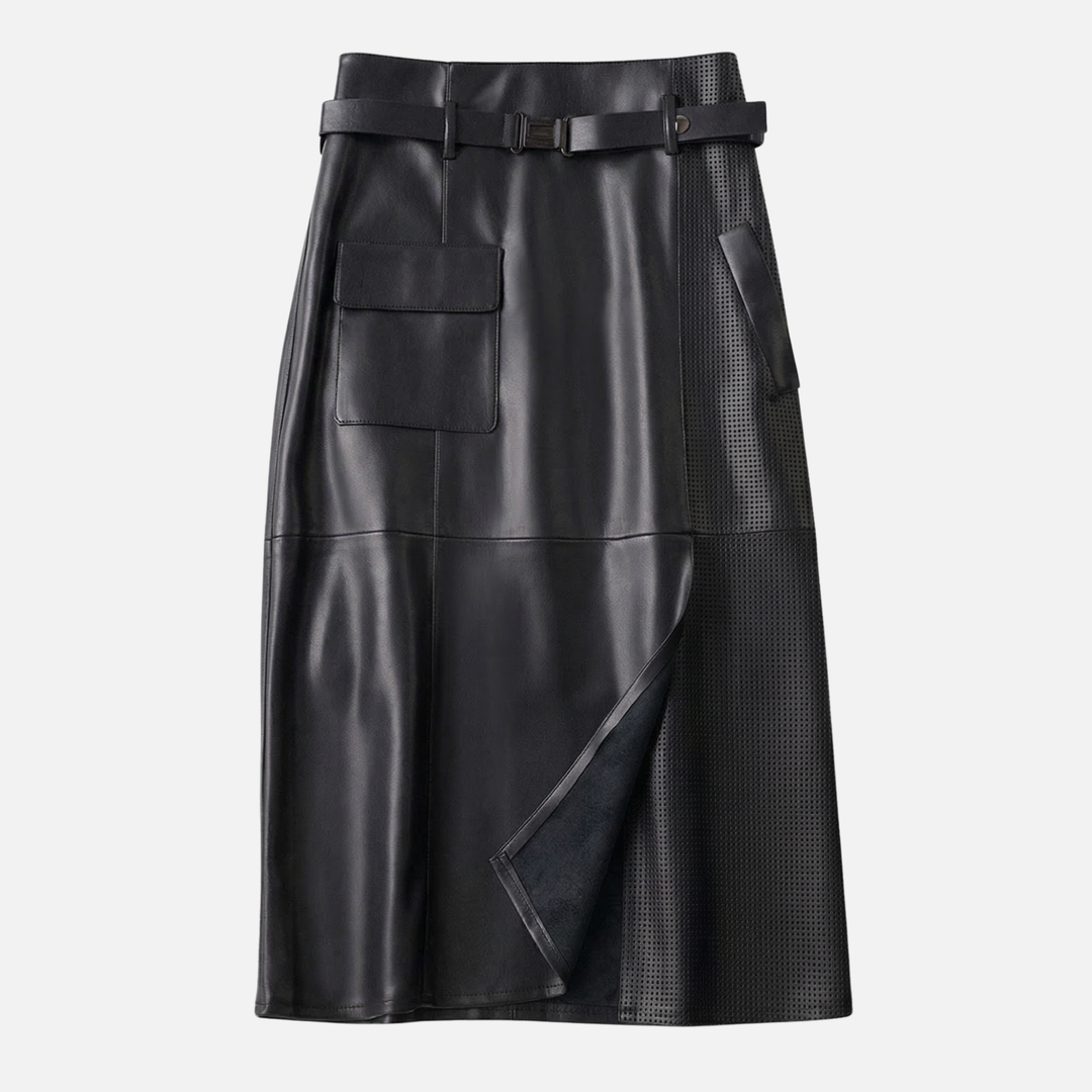 Falda asimétrica transpirable – con perforaciones y cinturón para mujer