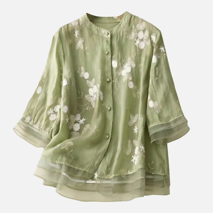Top de algodón transpirable – Corte casual con bordado floral para mujer