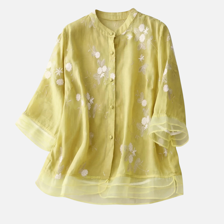 Top de algodón transpirable – Corte casual con bordado floral para mujer
