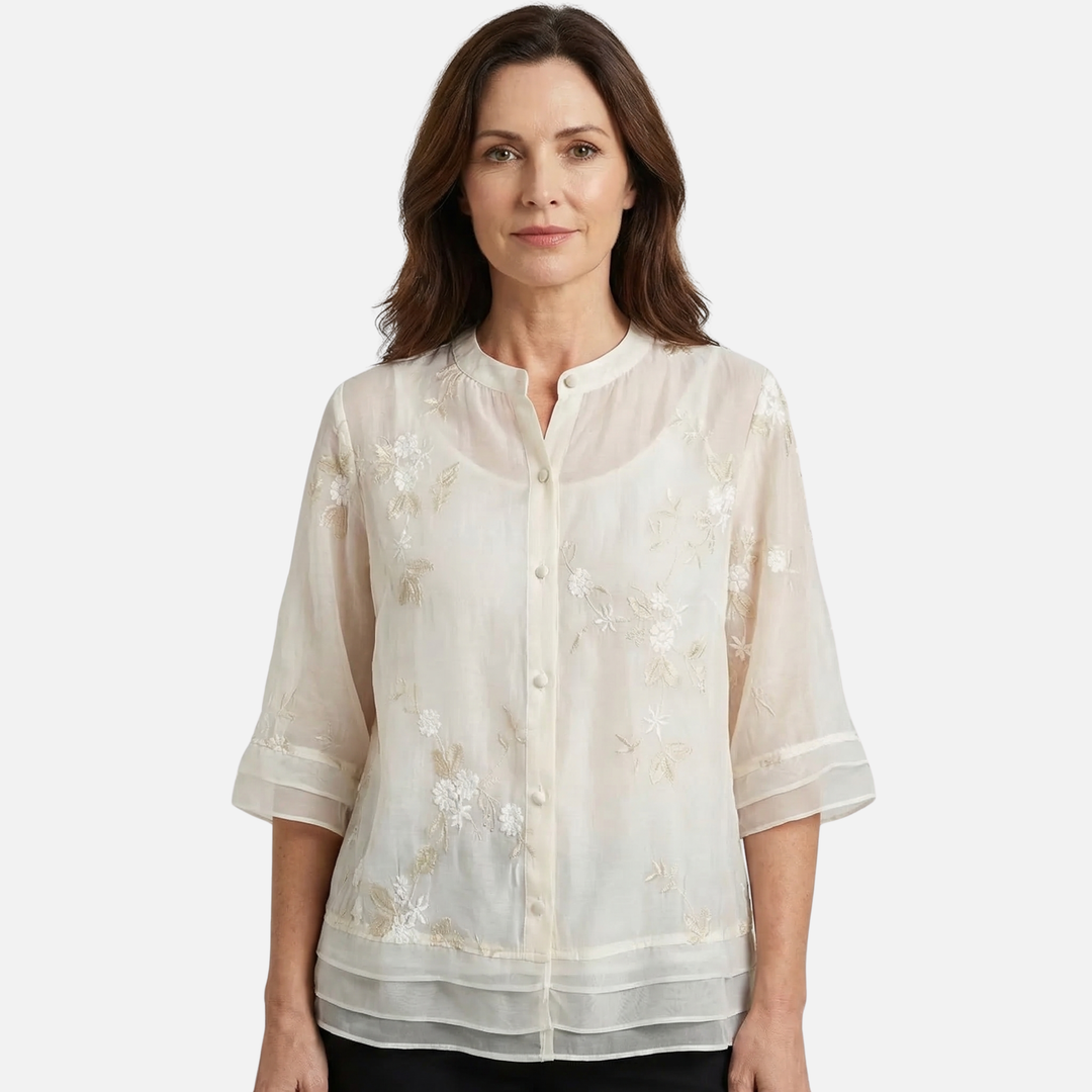 Top de algodón transpirable – Corte casual con bordado floral para mujer