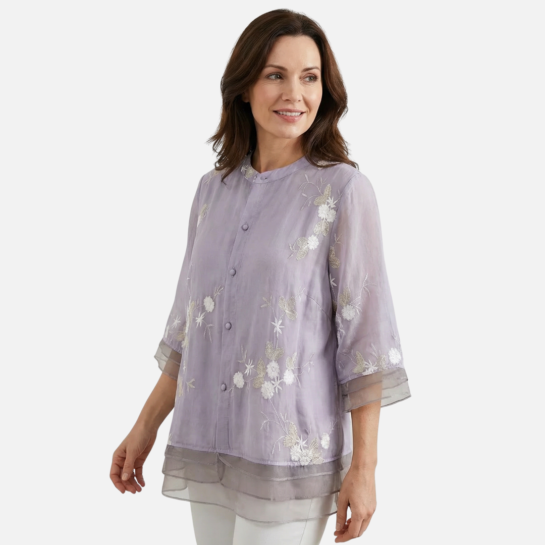 Top de algodón transpirable – Corte casual con bordado floral para mujer