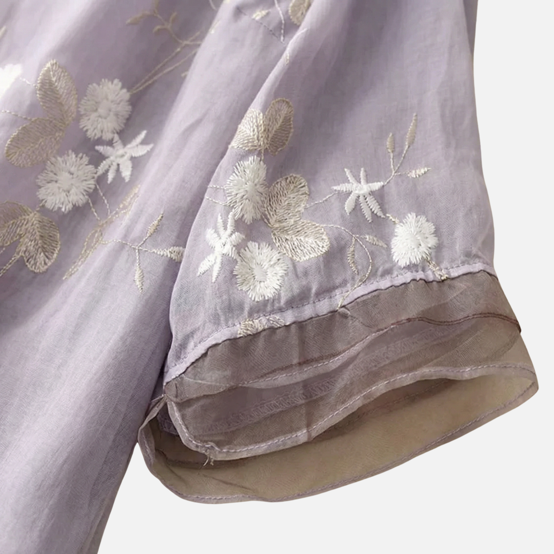 Top de algodón transpirable – Corte casual con bordado floral para mujer