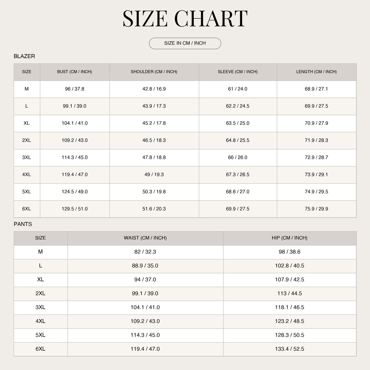 Two-piece suit with satin shawl collar for men size chart