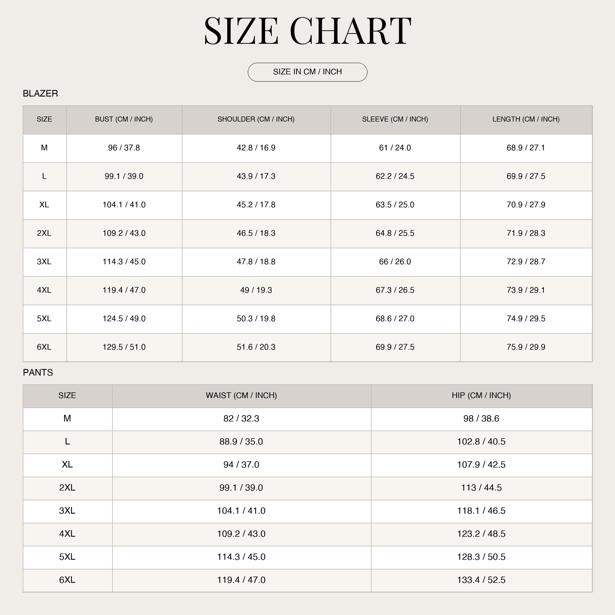 Size chart