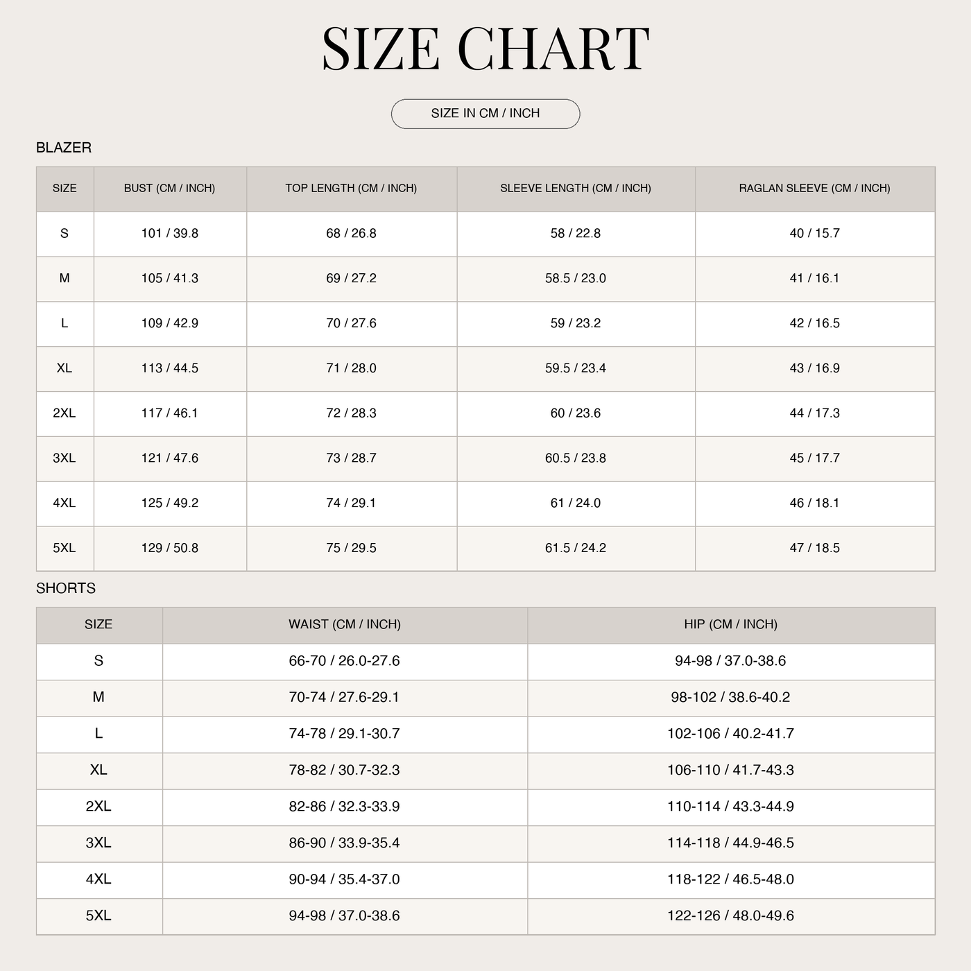 Casual linen summer set with blazer and shorts for women size chart