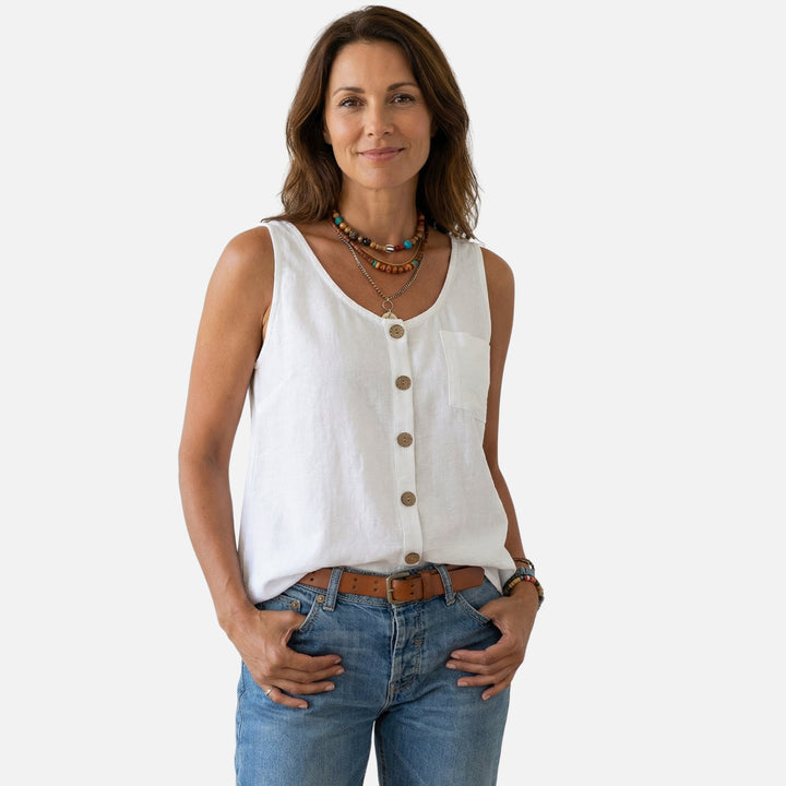 Top de algodón sin mangas, corte holgado para mujer