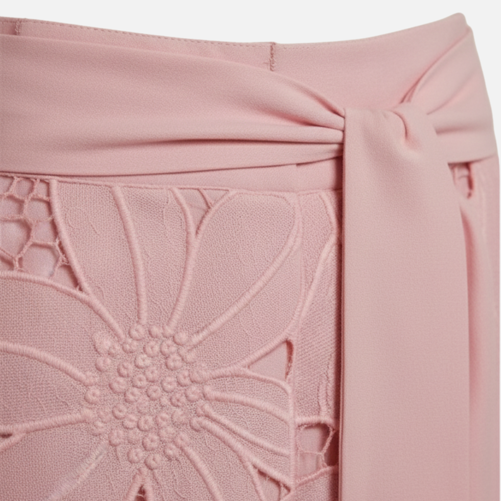 Embroidered two-piece set with button placket and wide-leg pants for women