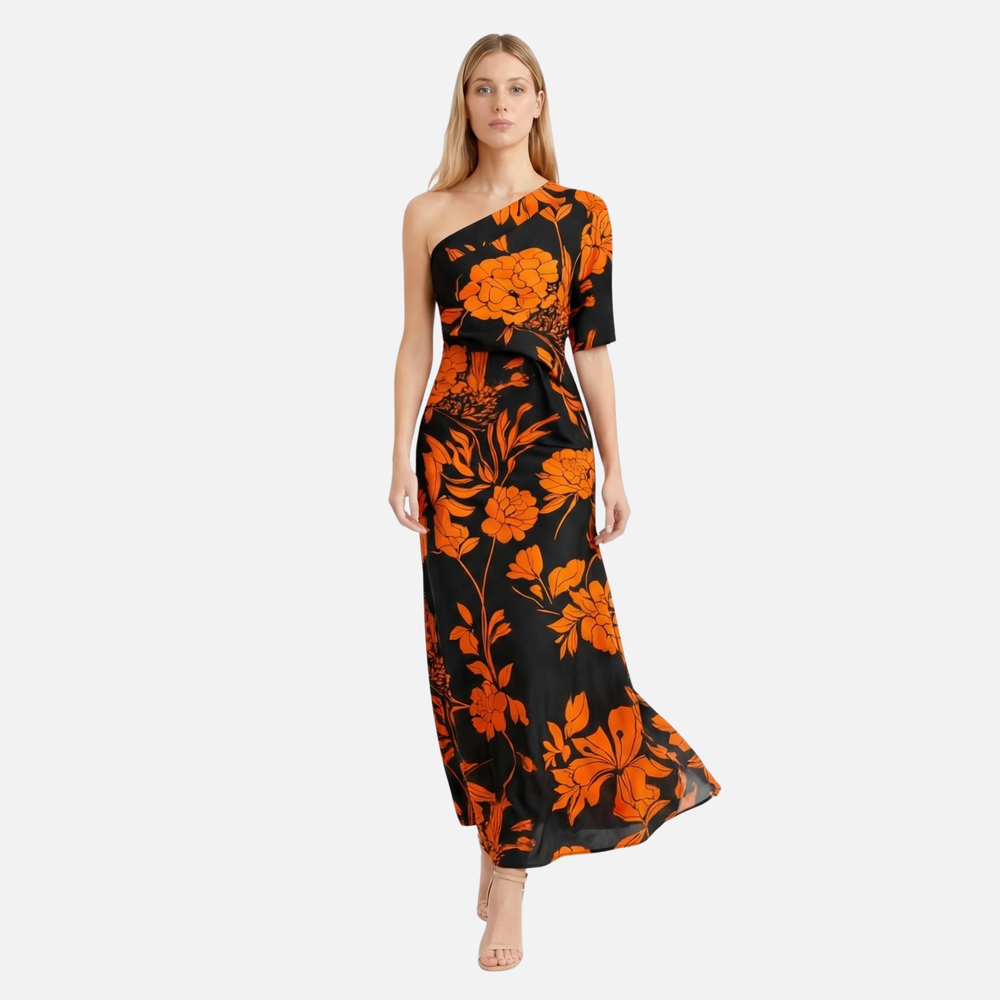 Rochie maxi cu un umăr, cu imprimeu floral și despicătură laterală pentru femei