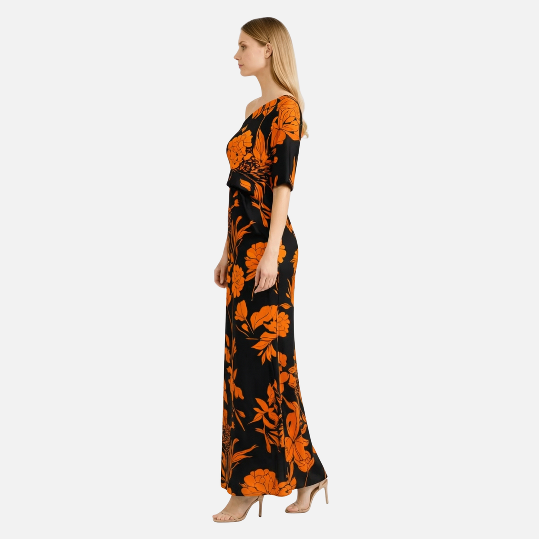 Abito maxi monospalla floreale con spacco laterale per donna