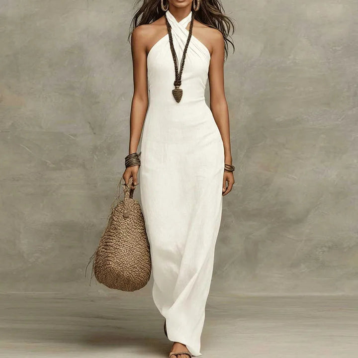 Bohemian_Leinen_Kleid_fuer_Damen_Neckholder_mit_Criss_Cross_Traegern_1