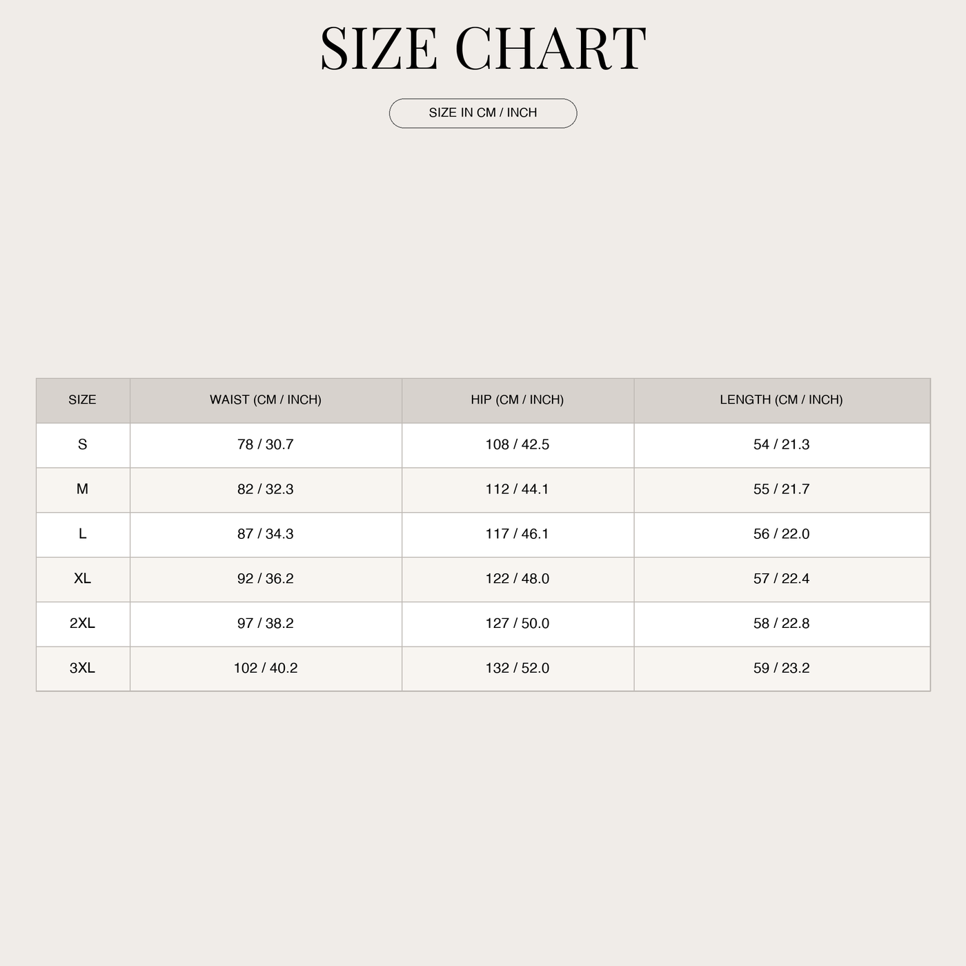 Pantaloncini a pieghe da uomo – con bottoni e cerniera size chart
