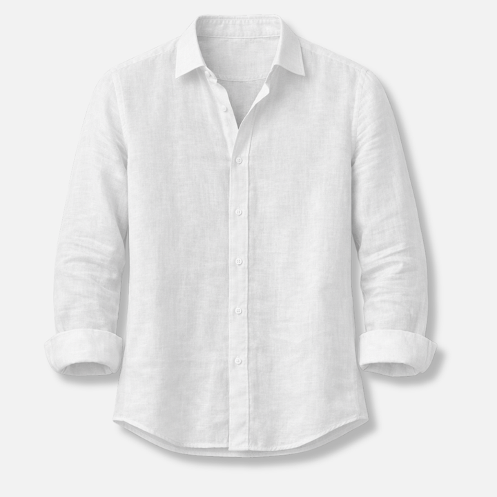 Linen shirt with button placket and roll-up sleeves for men
