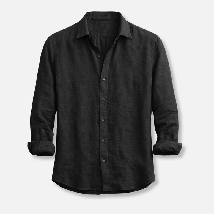 Linen shirt with button placket and roll-up sleeves for men