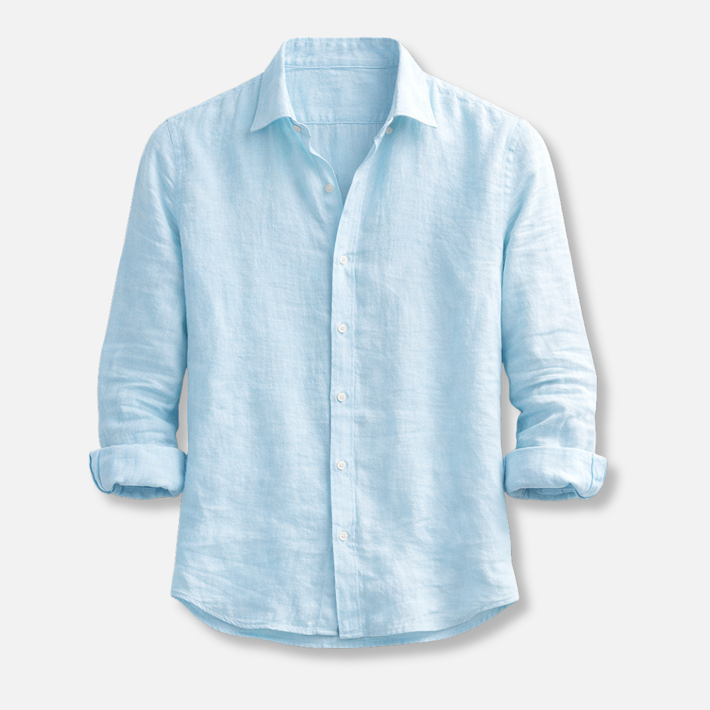 Linen shirt with button placket and roll-up sleeves for men