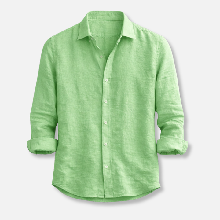 Linen shirt with button placket and roll-up sleeves for men