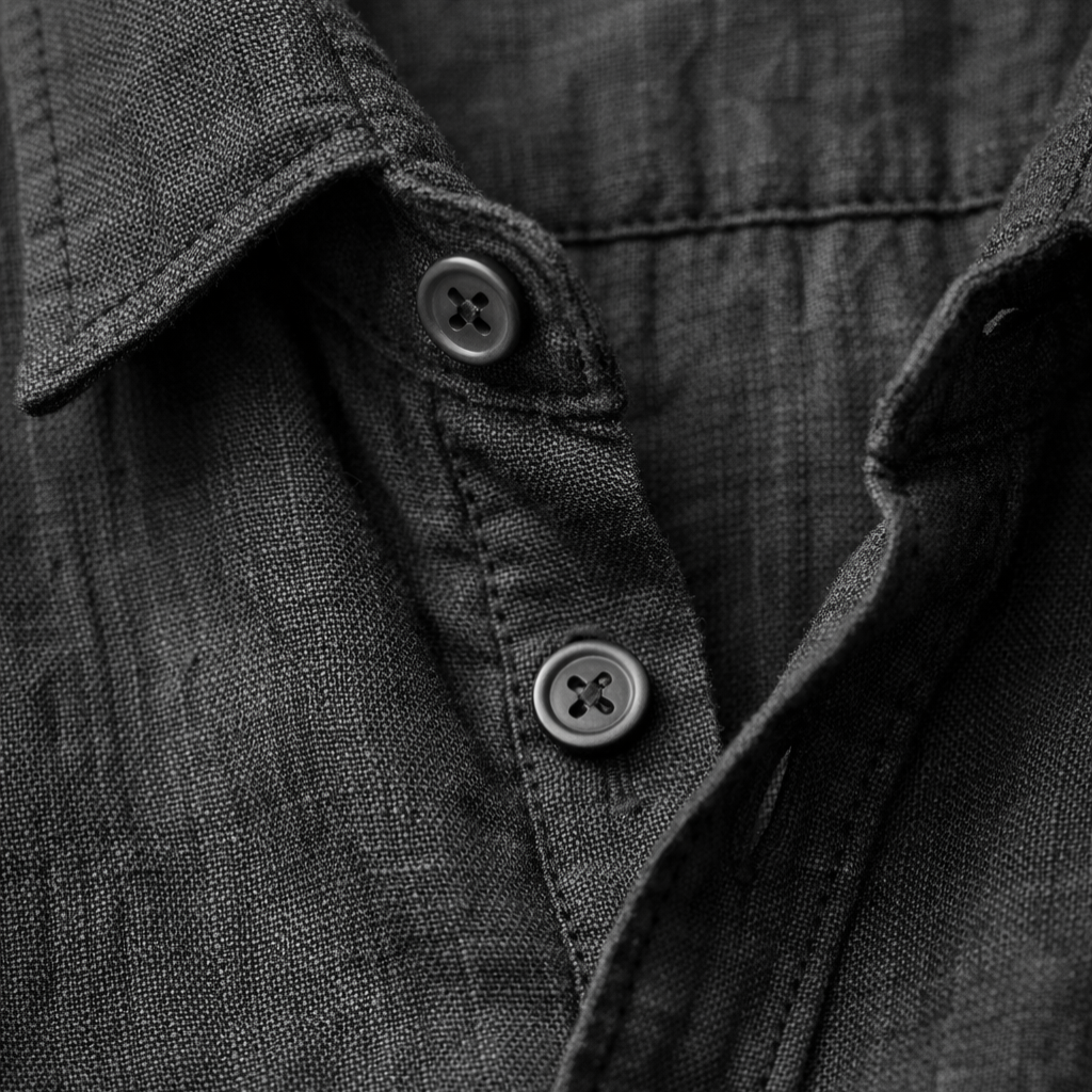 Linen shirt with button placket and roll-up sleeves for men