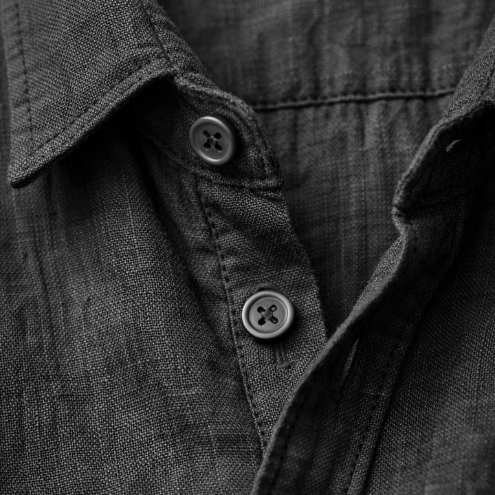 Linen shirt with button placket and roll-up sleeves for men