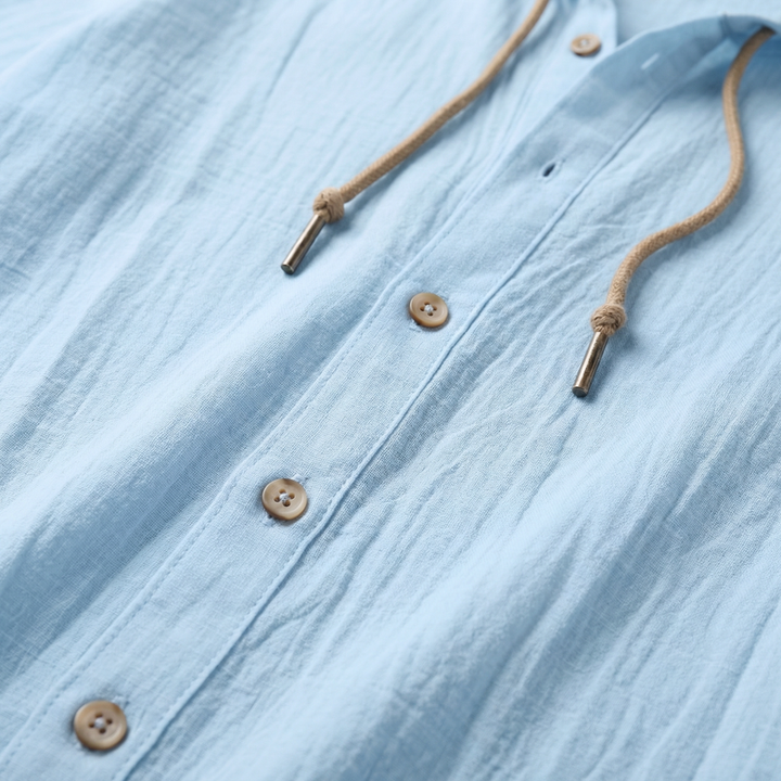 Casual linen hooded shirt relaxed fit with button placket for men