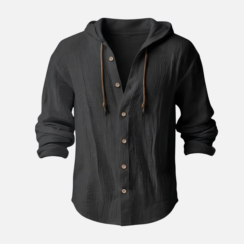 Casual linen hooded shirt relaxed fit with button placket for men