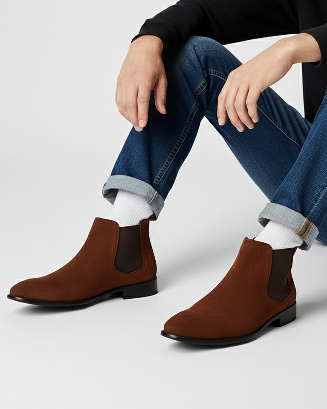 Stivaletti Chelsea in pelle scamosciata con inserti laterali da uomo
