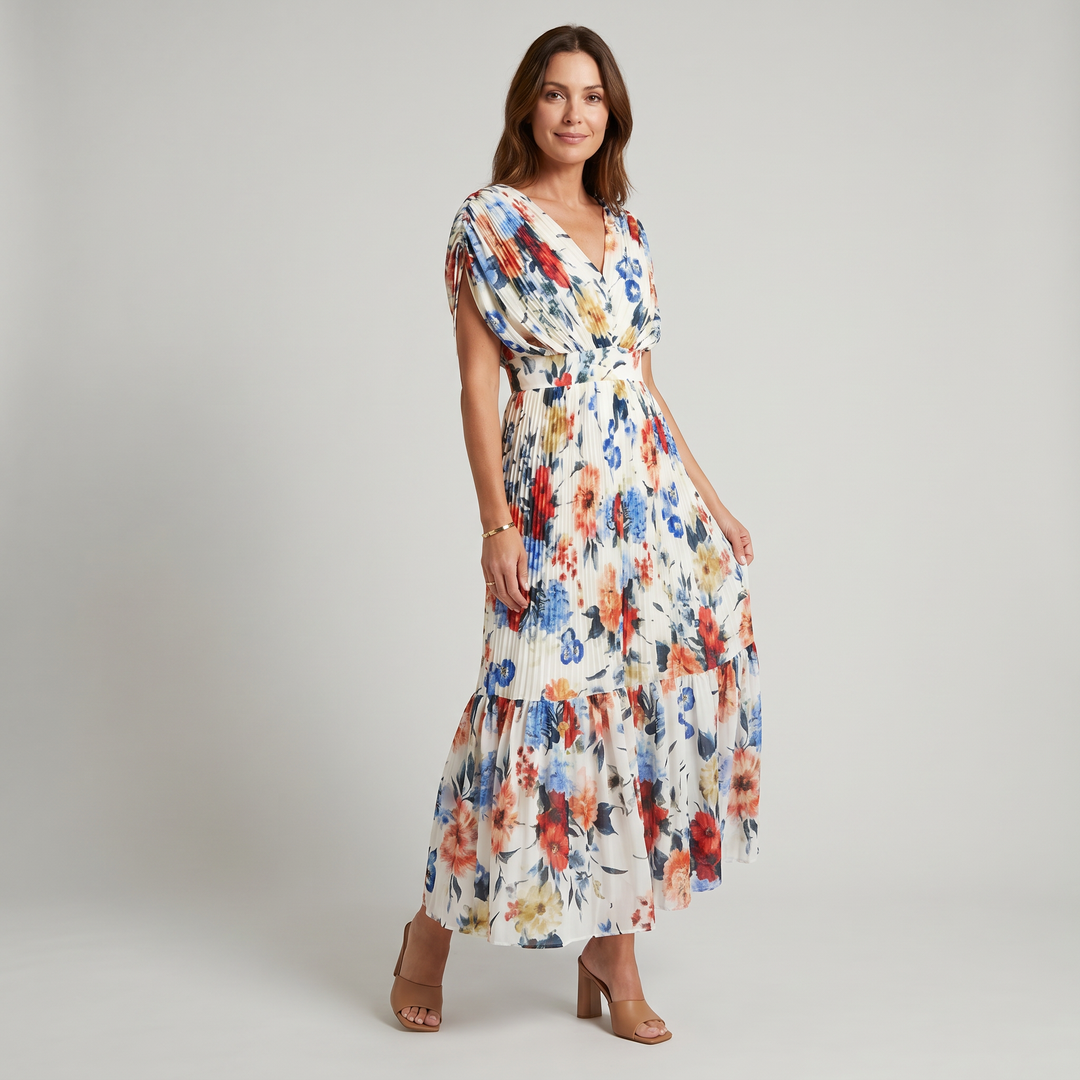 Rochie maxi elegantă din șifon cu flori pentru femei