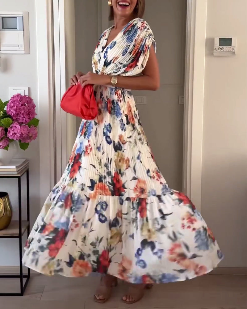 Rochie maxi elegantă din șifon cu flori pentru femei
