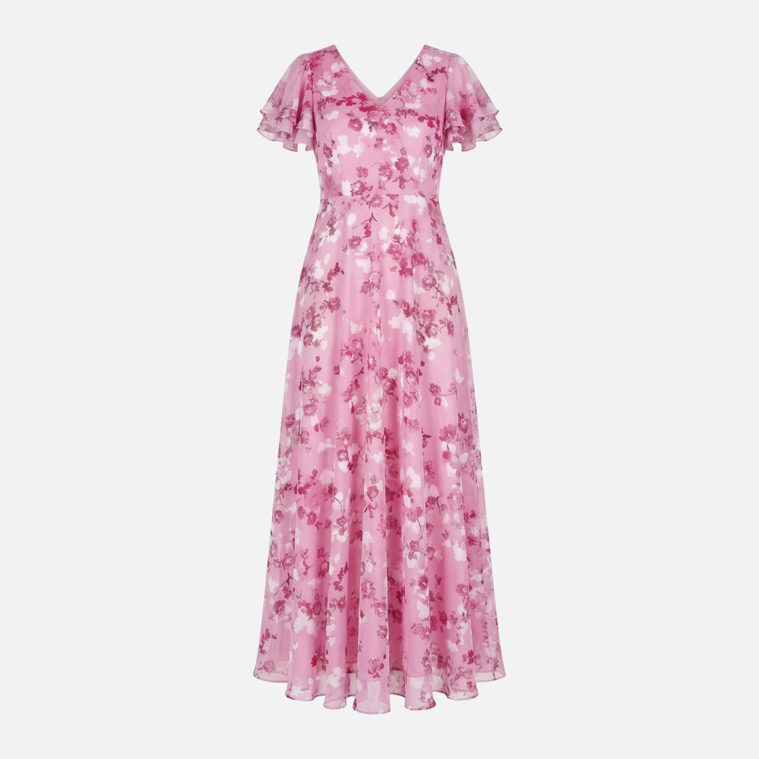 Abito incrociato in chiffon a linea A con scollo a V da donna