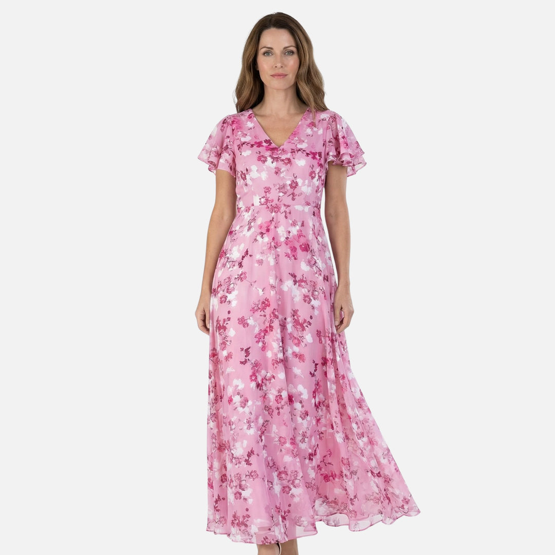 Abito incrociato in chiffon a linea A con scollo a V da donna