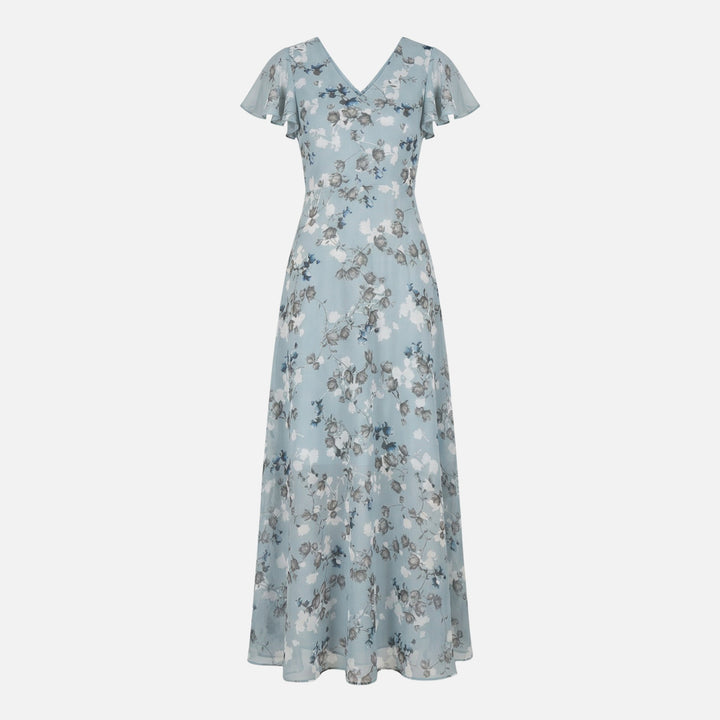 Abito incrociato in chiffon a linea A con scollo a V da donna