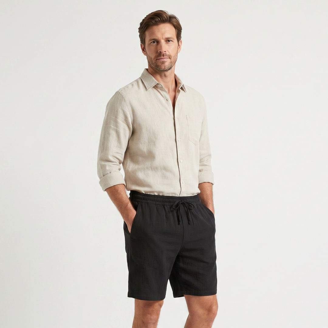 Pantaloncini di lino con fascia elastica e texture per uomo