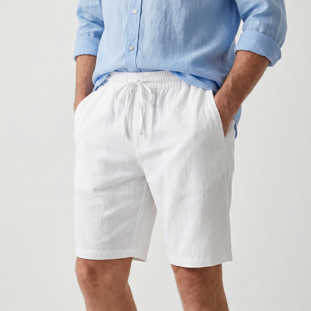 Pantaloncini di lino con fascia elastica e texture per uomo