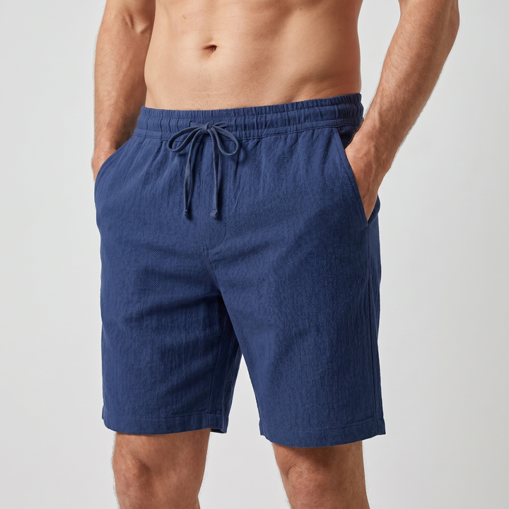 Pantaloncini di lino con fascia elastica e texture per uomo
