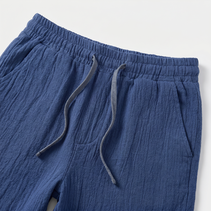 Pantaloncini di lino con fascia elastica e texture per uomo