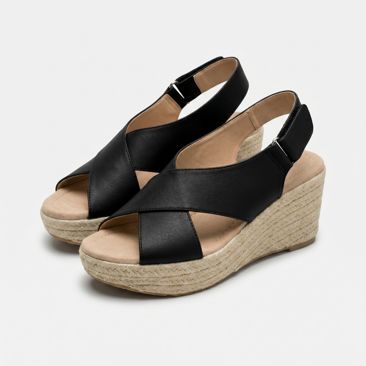 Espadrillas con zeppa e cinturini incrociati da donna