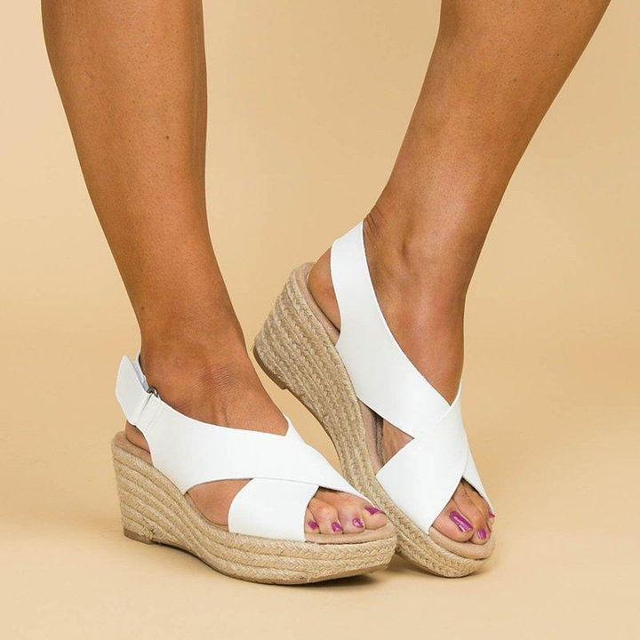 Espadrillas con zeppa e cinturini incrociati da donna