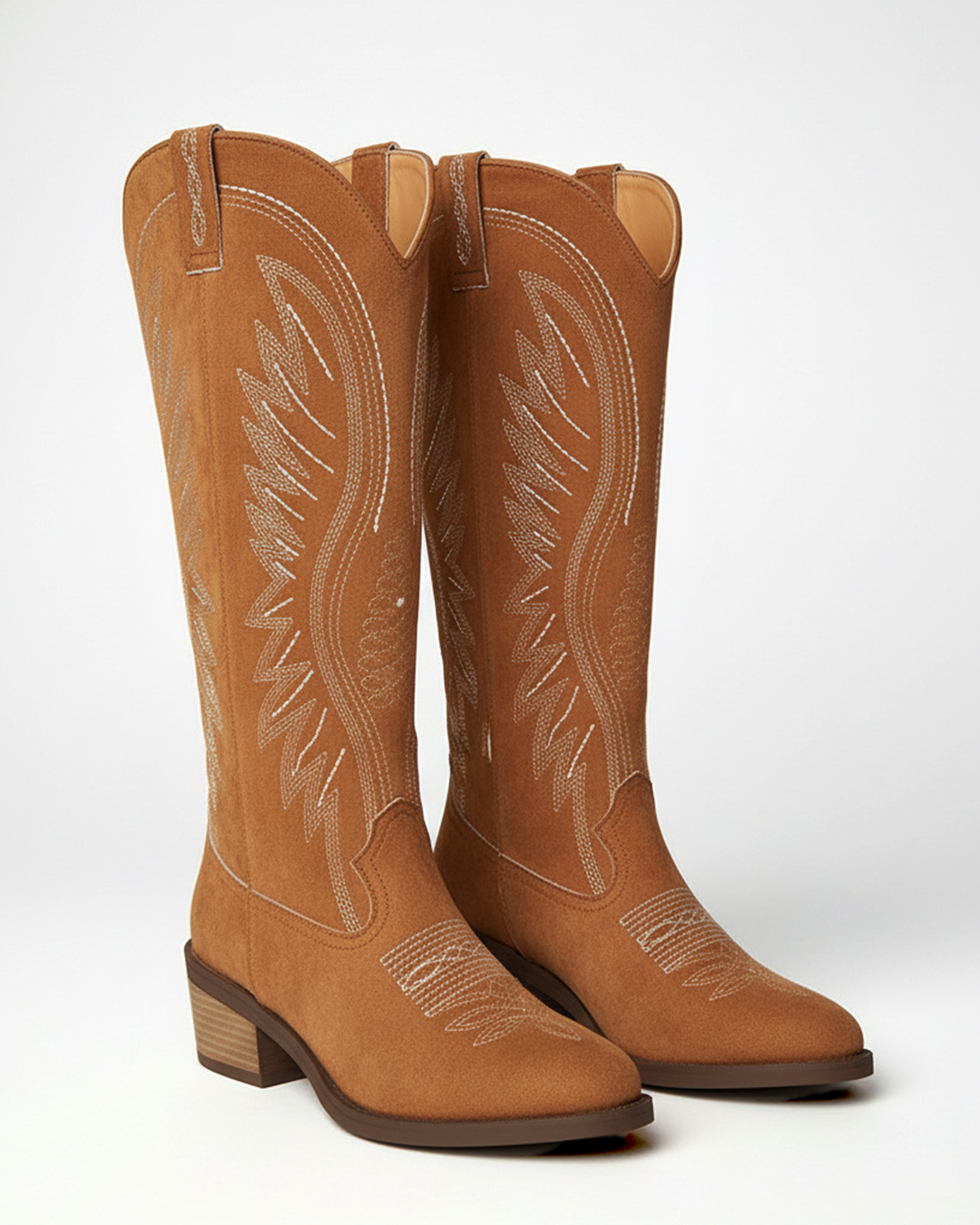 Women's suede cowboy boots with block heel – timeless style