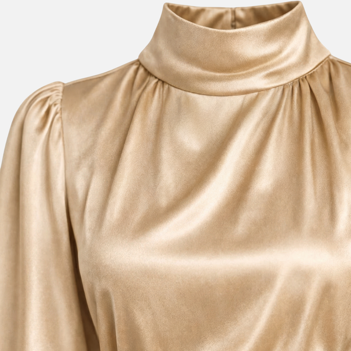 Abito midi da donna con maniche lunghe e vita alta in tessuto a trama